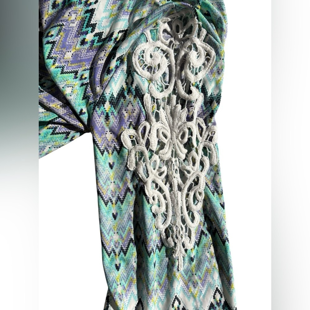 Tacera Green and Purple Chevron Long Sleeve Dress - Picture 7 of 7